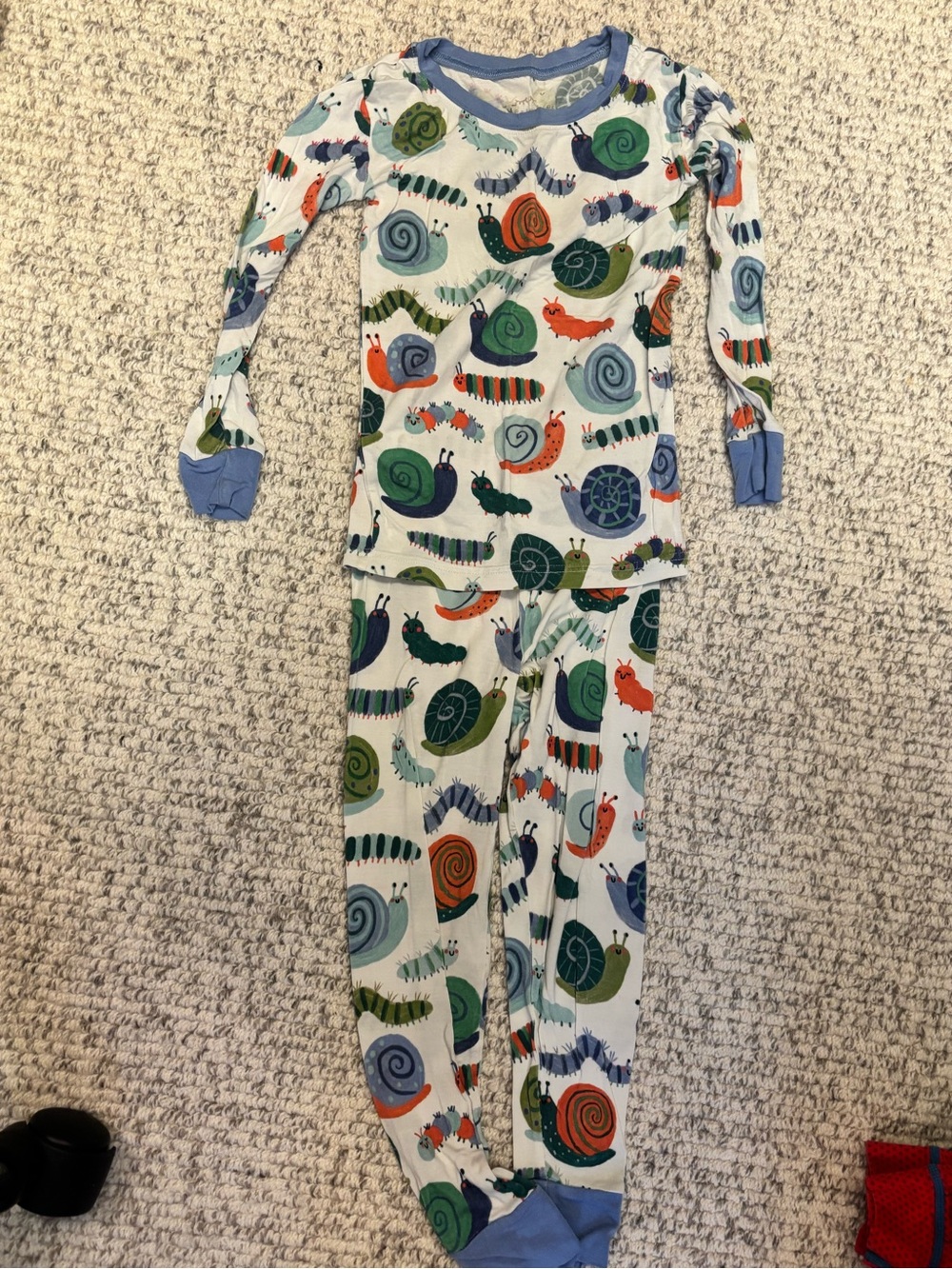 Little sleepies Kids Snail & Caterpillar Print Pajama Set - Blue Trim